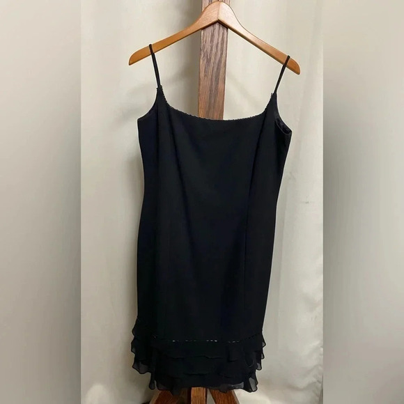 Vintage Anne Stanley Saks 5th Ave Black Beaded Ruffled Cocktail Dress EUC Sz 12 - Picture 6 of 16